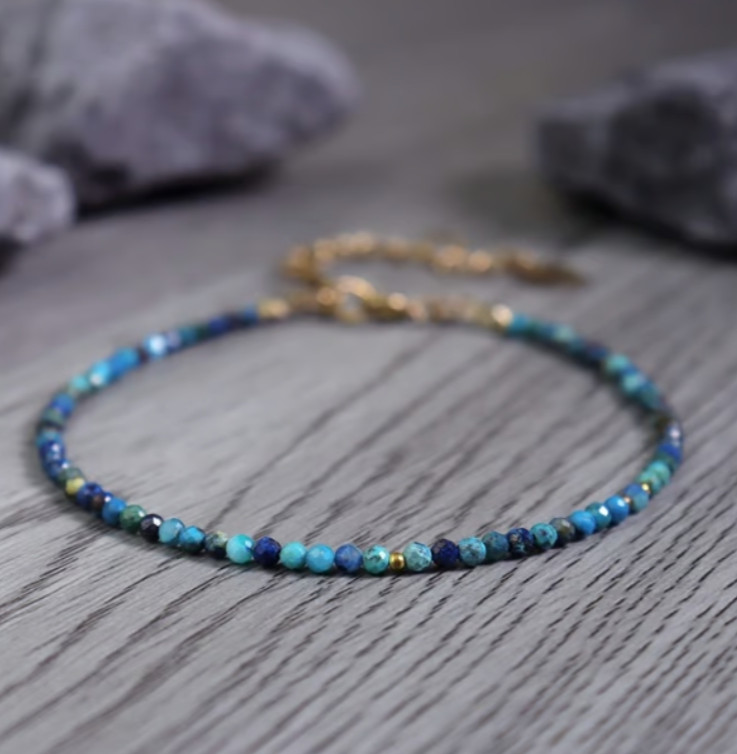 2mm Chrysocolla Beads Minimalist Healing Reiki Women Dainty Crystal Bracelet