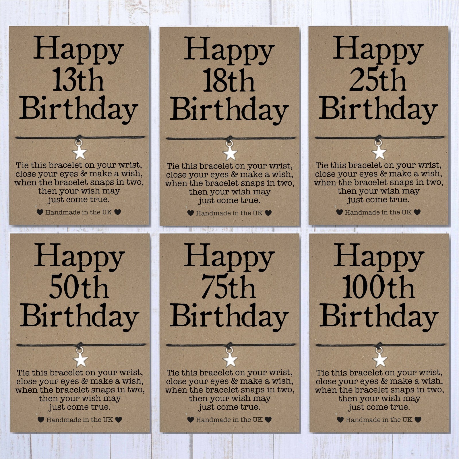 16th 18th 21st 30th 40th 50th 60th 70th Happy Birthday Wish Bracelet Gift Card,