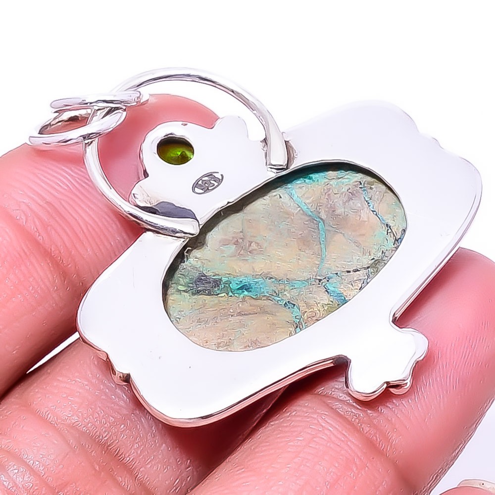 Boulder Azurite Malachite – Bisbee Mines 925 Sterling Silver Pendant 1.68″ P39