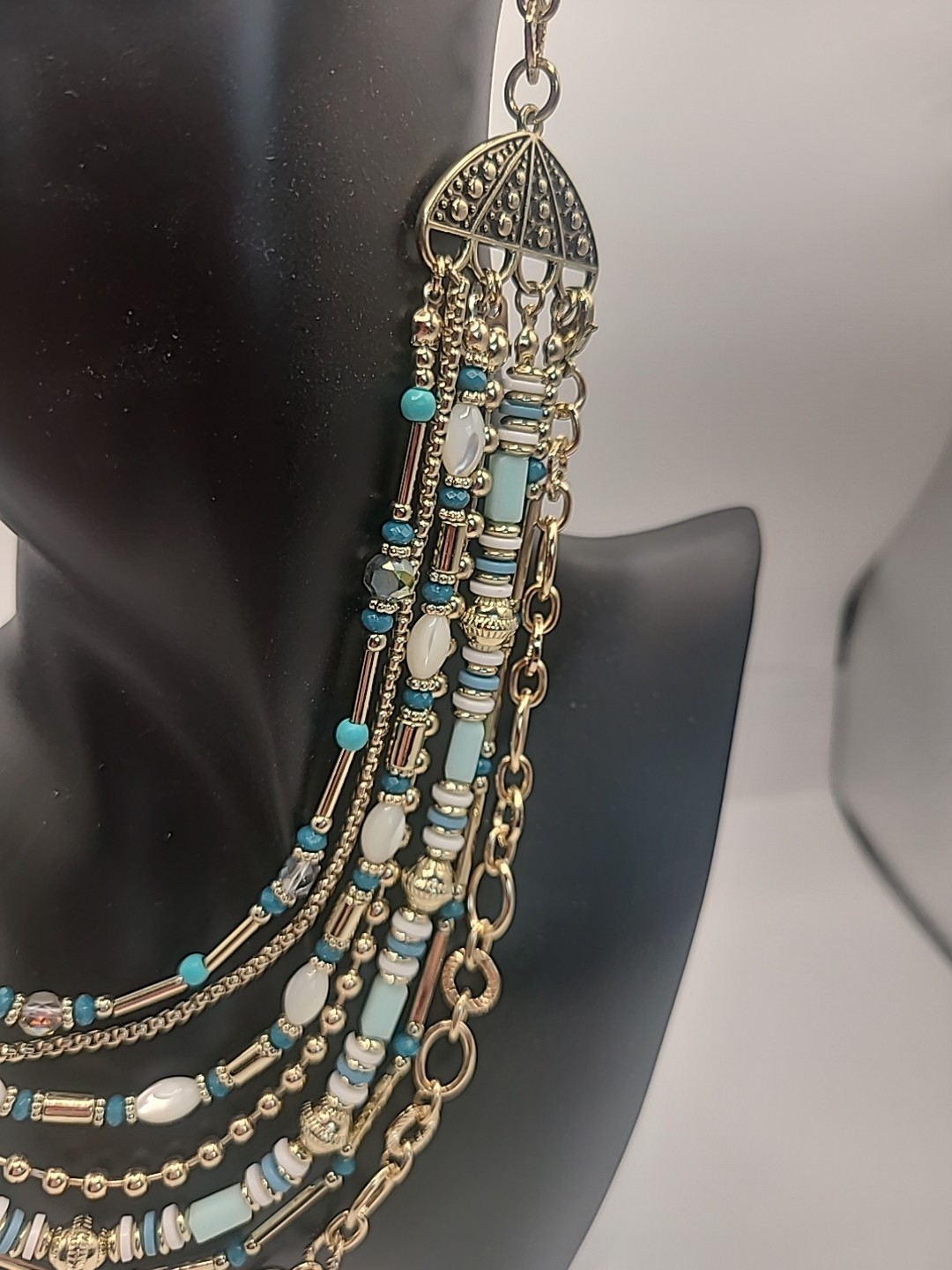 Signed Crown Charm 7 Layer Necklace Classic Style