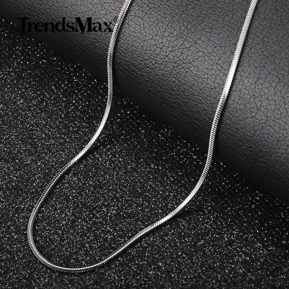 0.9-2mm Silver Solid Stainless Steel Square Snake Chain Necklace Women Men Jewel