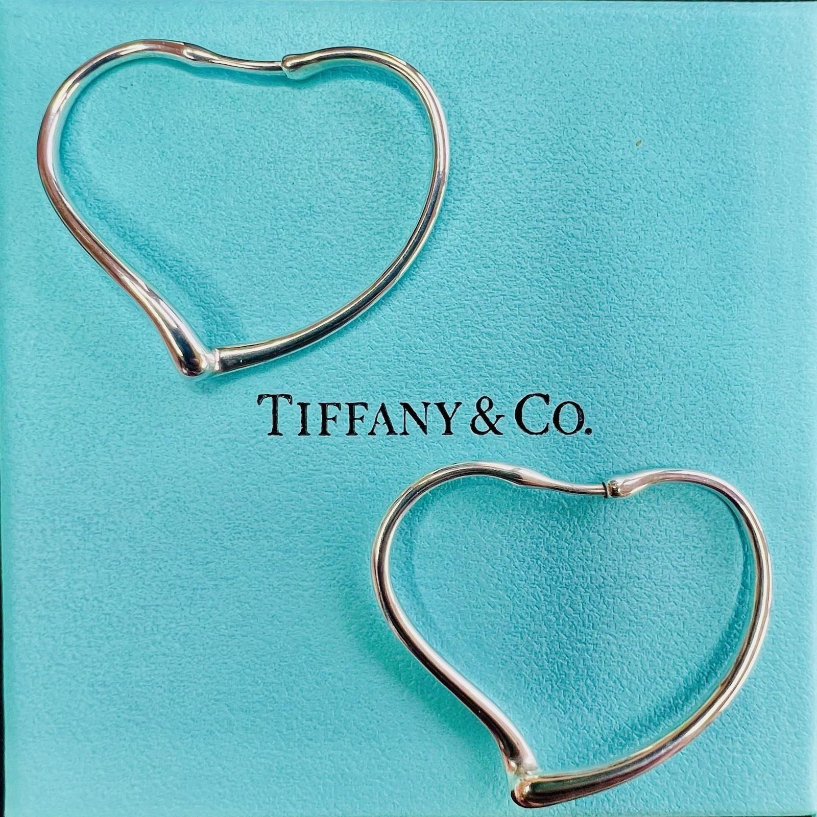 Tiffany & Co .925 Sterling Silver Elsa Peretti Open Heart Earrings