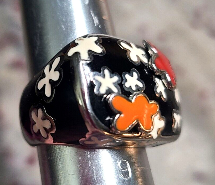 STAINLESS STEEL 316L SURGICAL RING ABSTRAST RESIN ART BLACK SIZE 8 NEW RARE NWT