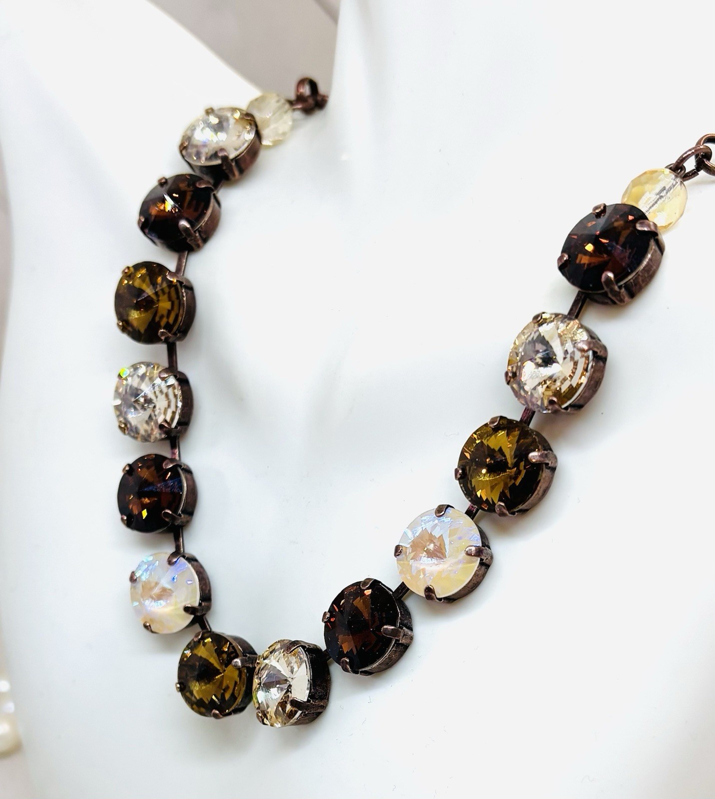 Antique Copper Plated Chocolate Brown and Cream Cup Chain Statement Necklace