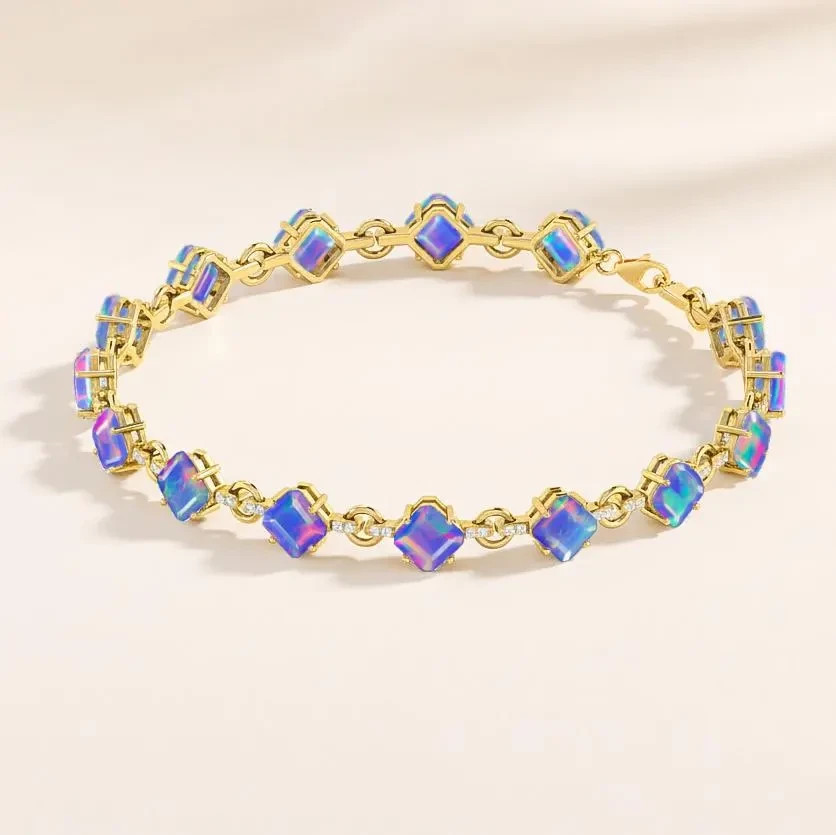 Lavender Opal Octagon Gemstone Tennis Bracelet, Genuine Fire Opal Gemstone 925
