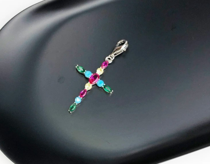 Multicolor Rainbow Exquisite Cross Pendant Charm 925 Silver Lobster Lock