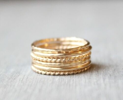 Solid Yellow Brass Stacking 6 Pcs Set Handmade Thin Band Stackable Stack Ring