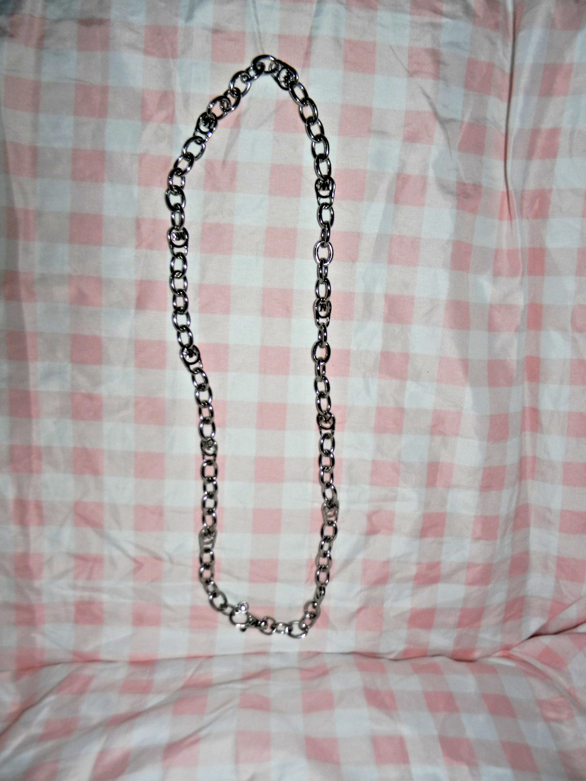 NEW MICHAEL KORS SILVER TONE LONG CHAIN ,MK CHARM NECKLACE