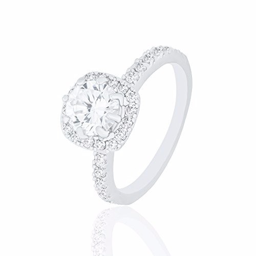 Orrous 18k White Gold Plated Cushion Halo Zirconia Engagement Ring 1.90 carats