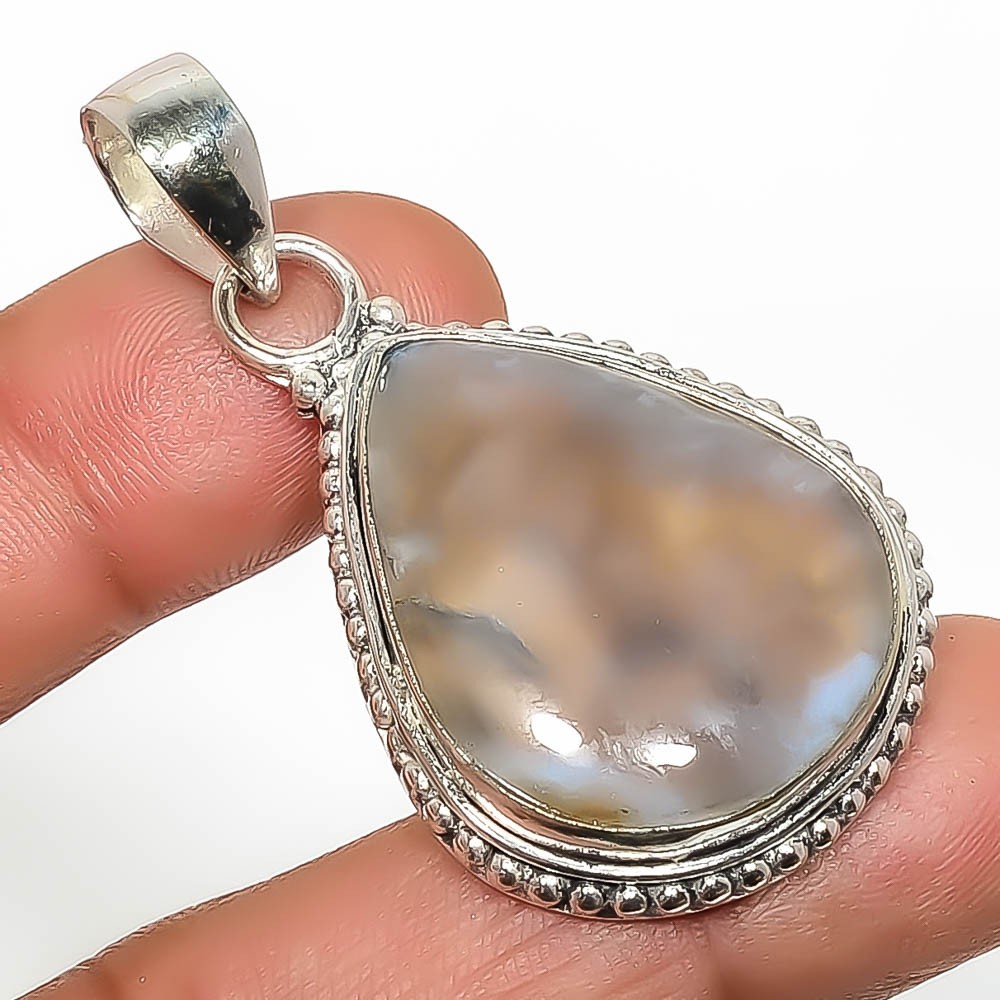 Natural Agate Gemstone 925 Silver Plated Pendant 1.95″ Tp7785-488