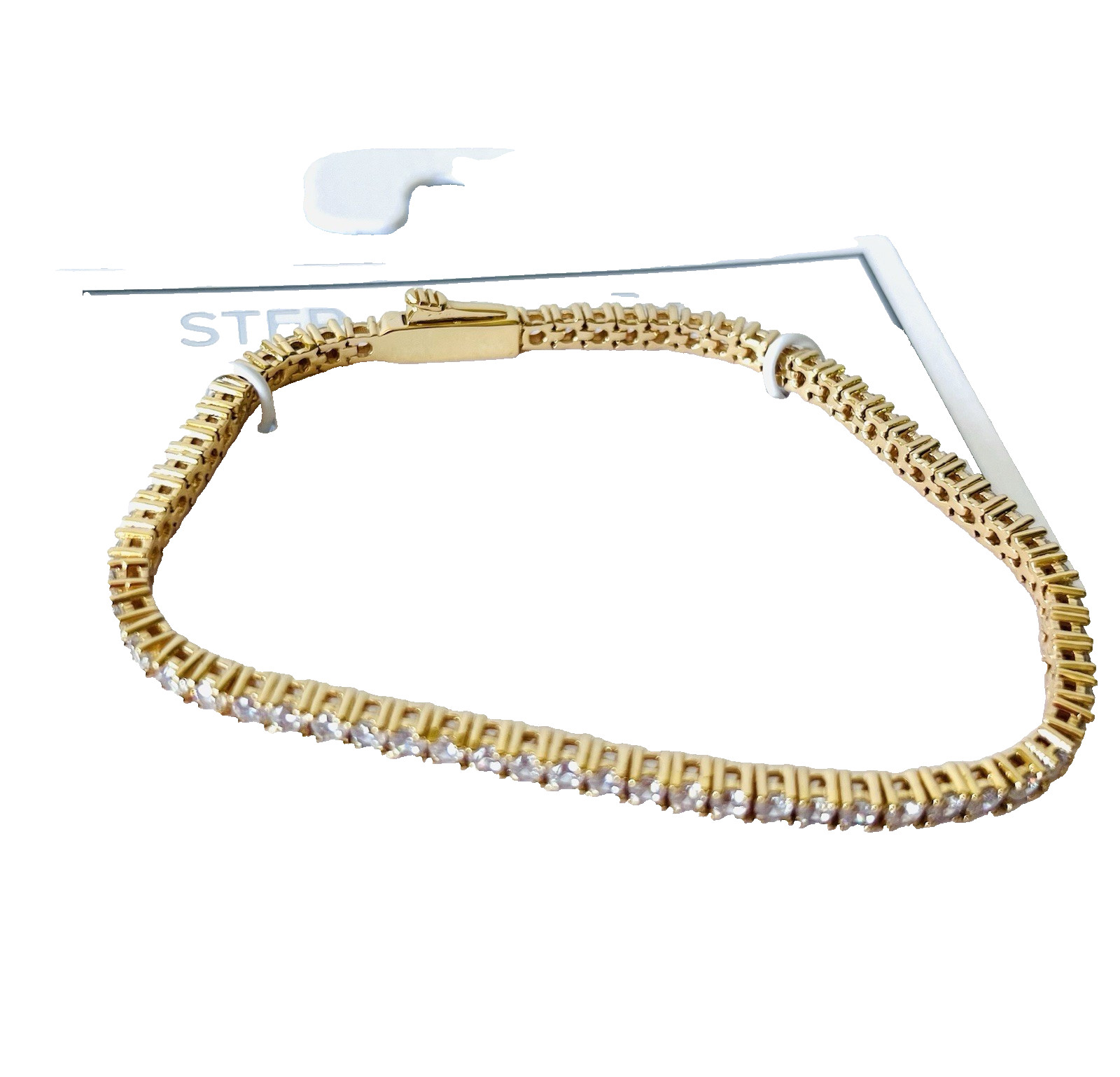 Rhinestone Tennis Bracelet Rhinestone Sterling Forever Gold Plated 7 Inches NEW