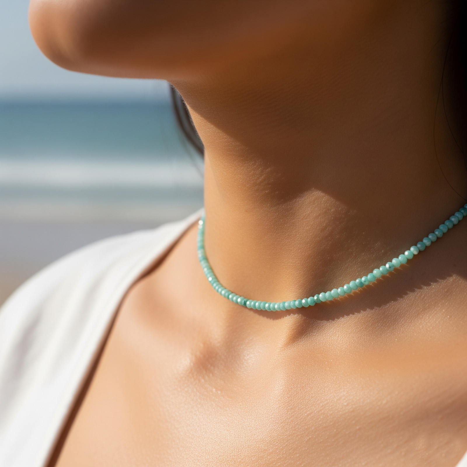 Amazonite Handmade Necklace 3mm Faceted Bead Choker Healing Crystal Gifts