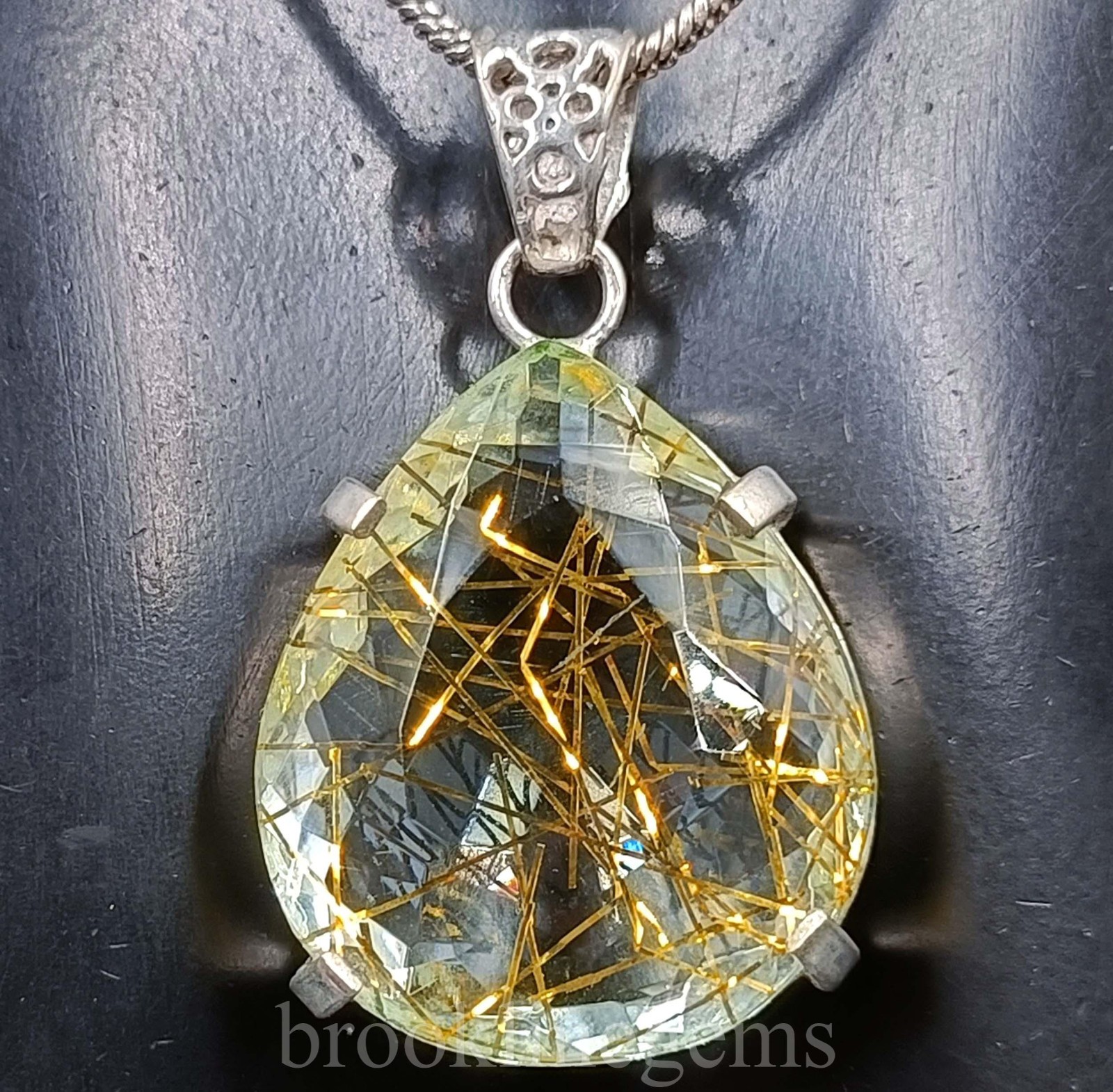 Natural Rutilated Quartz 69.70 Ct Pendant Pear Cut 925 Silver EGL Certified 5NSR