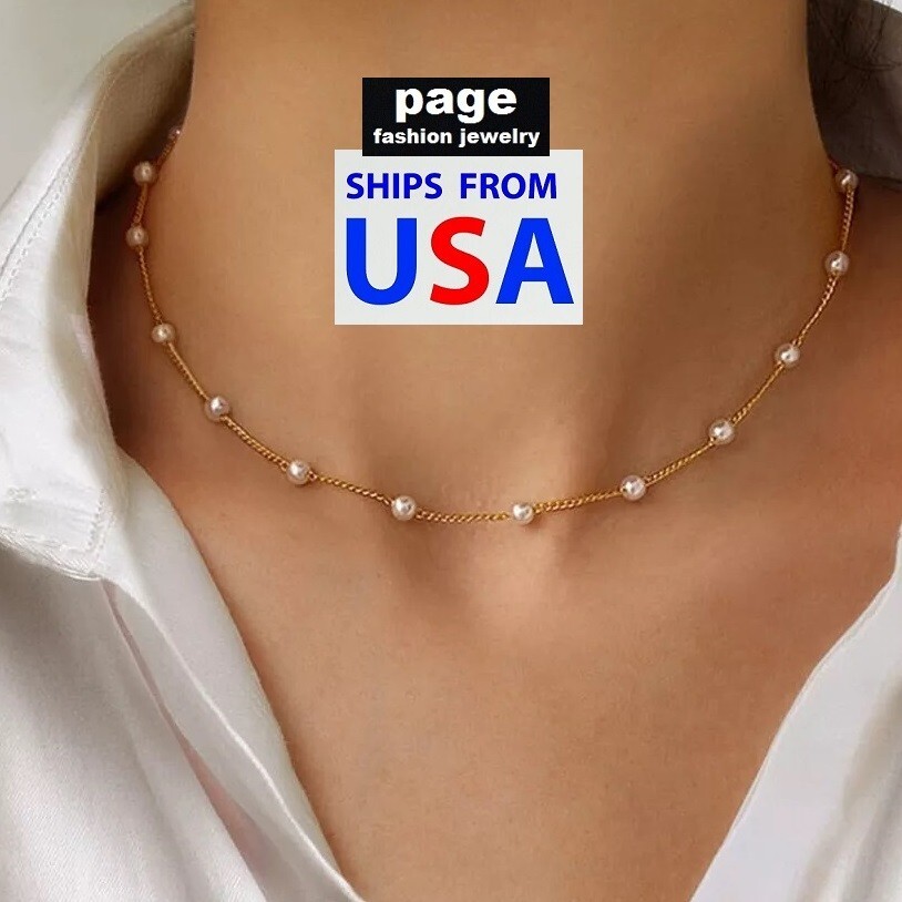 Fashion Pearl Gold Choker Clavicle Chain Necklace Woman’s Charm Party Jewlery