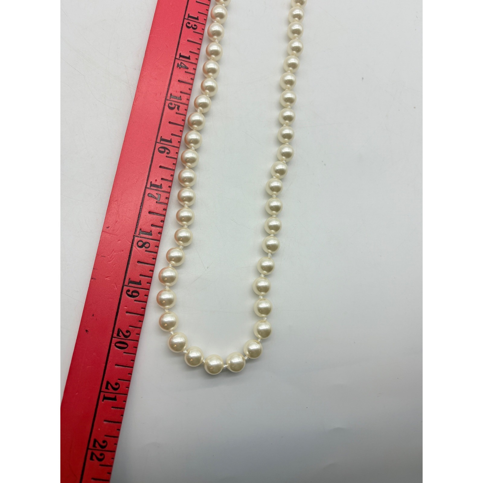 RMN Faux Pearl Strand Necklace Cream Opera Length Hand Knotted 36 Inch