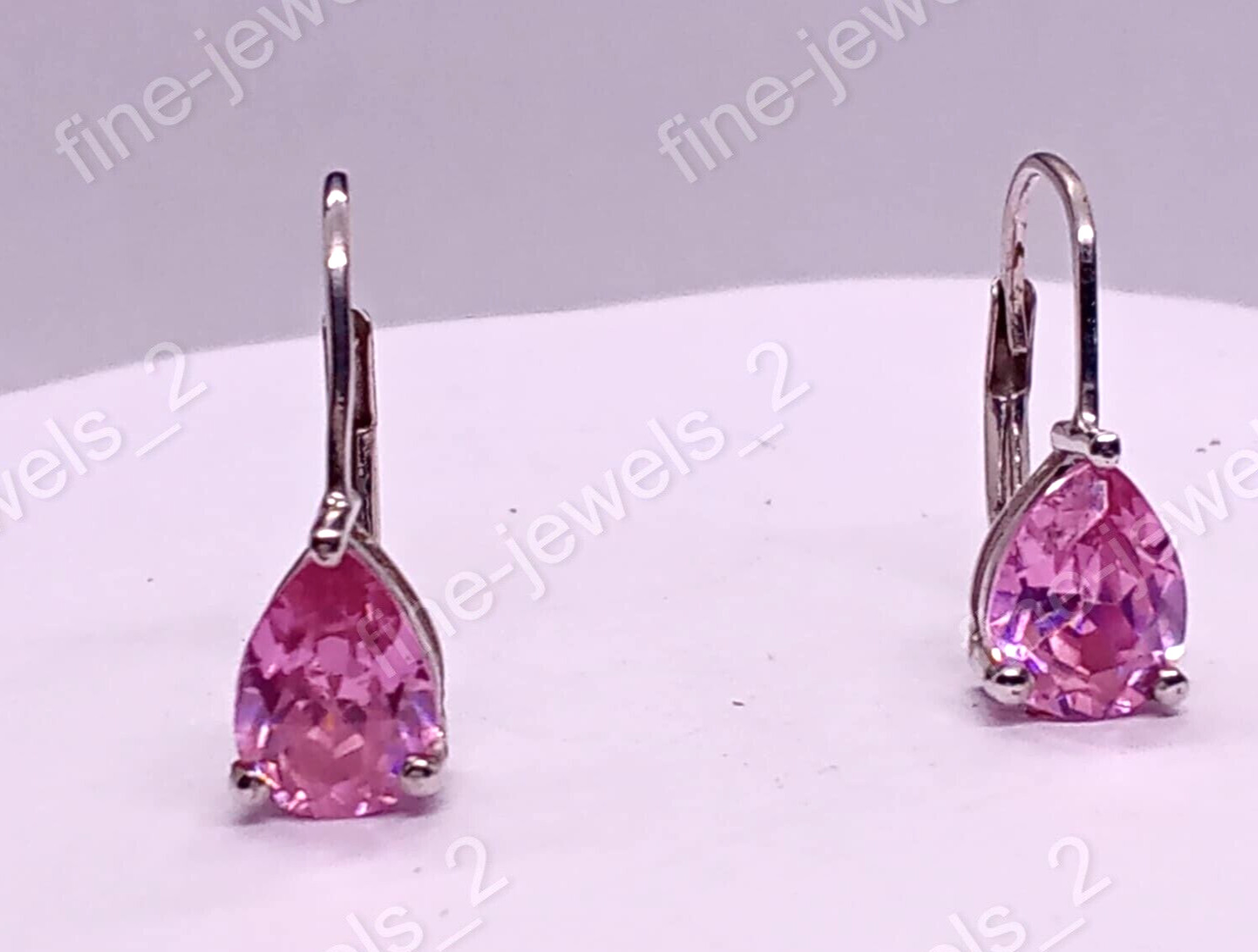 14K White Gold Plated 2Ct Pear Simulated Sapphire Solitaire Drop/Dangle Earrings