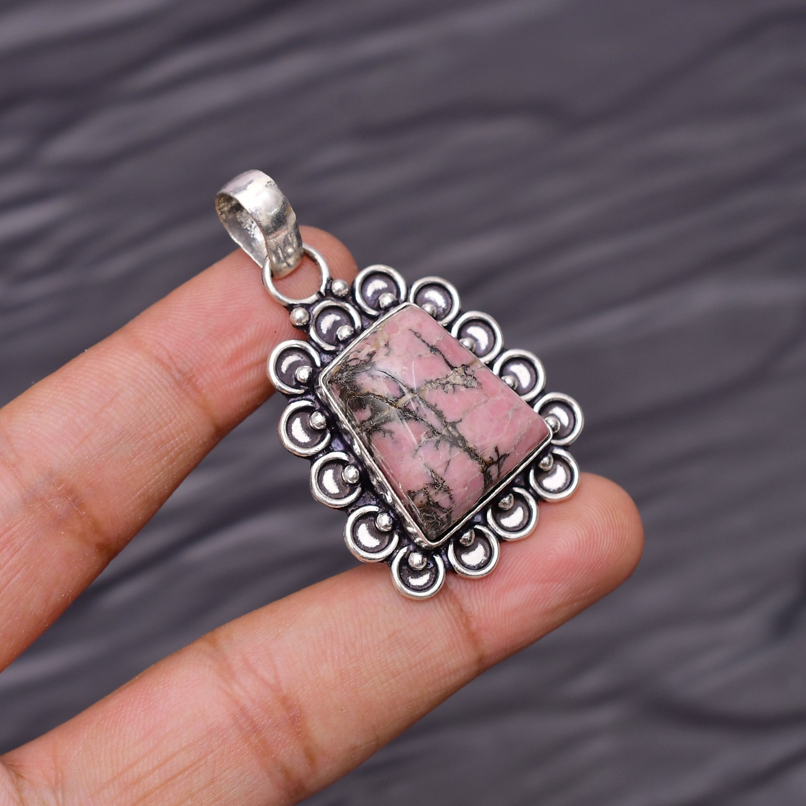 Rhodonite Gemstone 925 Sterling Silver Jewelry Pendant 1.81″