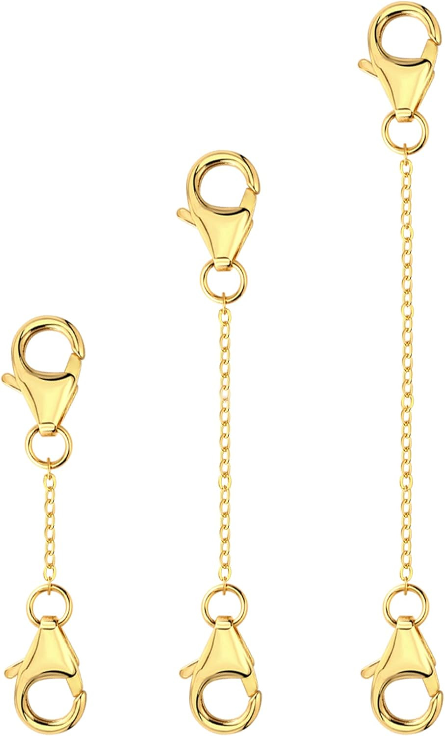 3Pcs 14K Gold Plated Necklace Extenders Solid Brass Chain Extension 1″ 2″ 3″