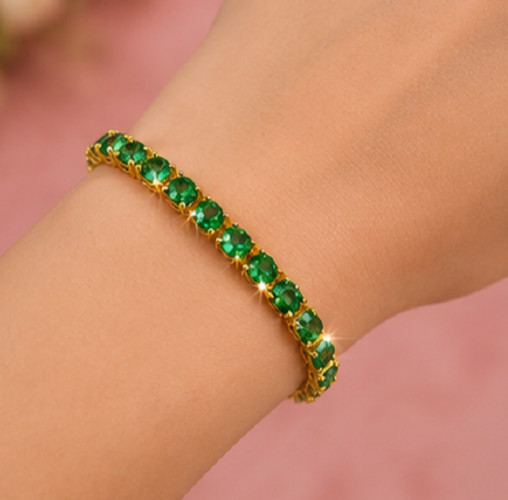 9ct Round Simulated Elegant Green Emerald Tennis Bracelet 14K Yellow Gold Plated