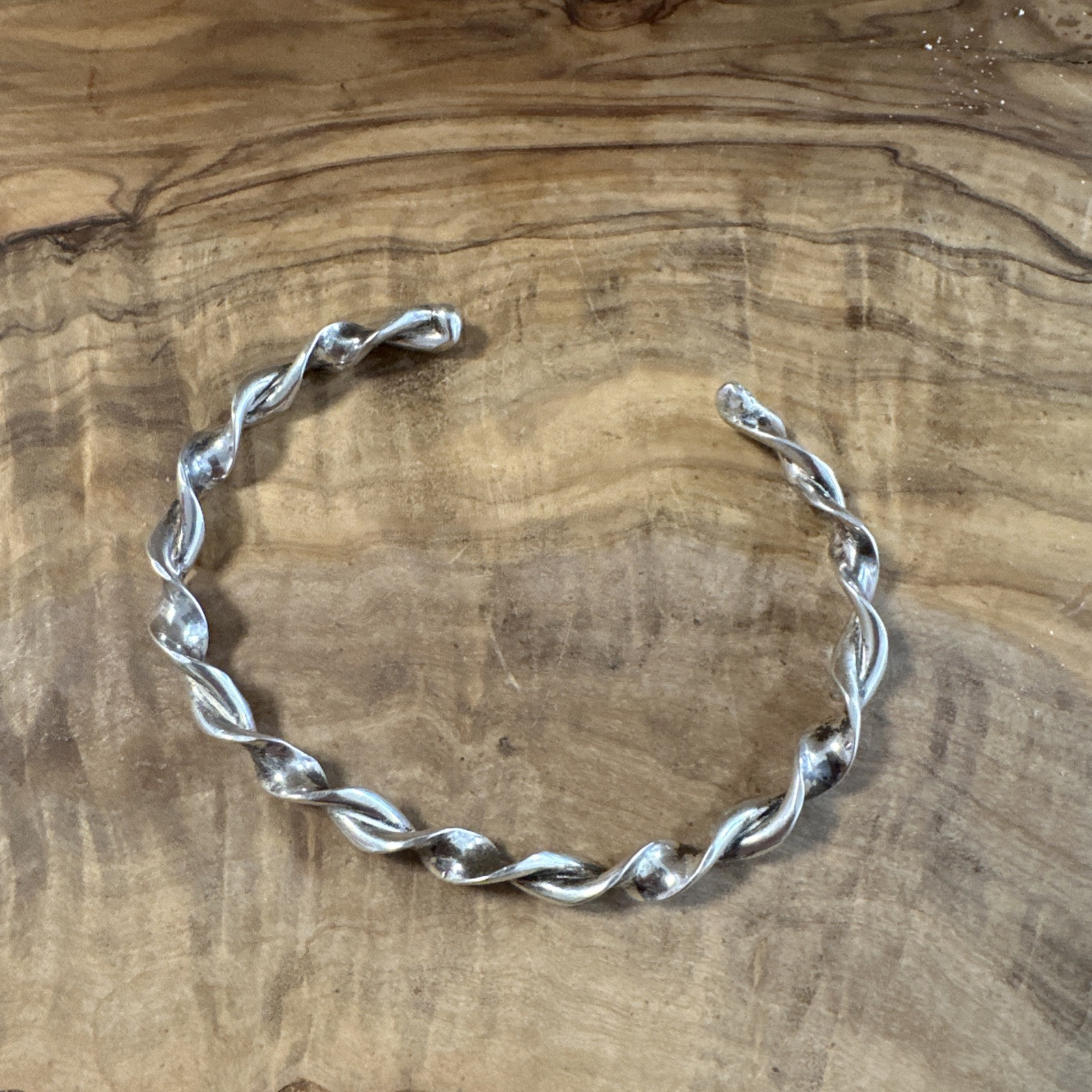 Silver Tone Twisted Cuff Bracelet 6.5″ – Adjustable Minimalist Fashion Jewelry