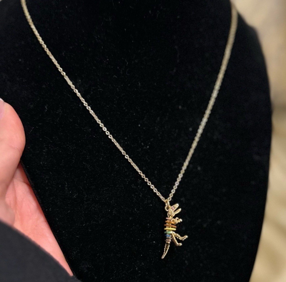 NWT! COACH Gold/Rainbow T-Rex Charm Necklace