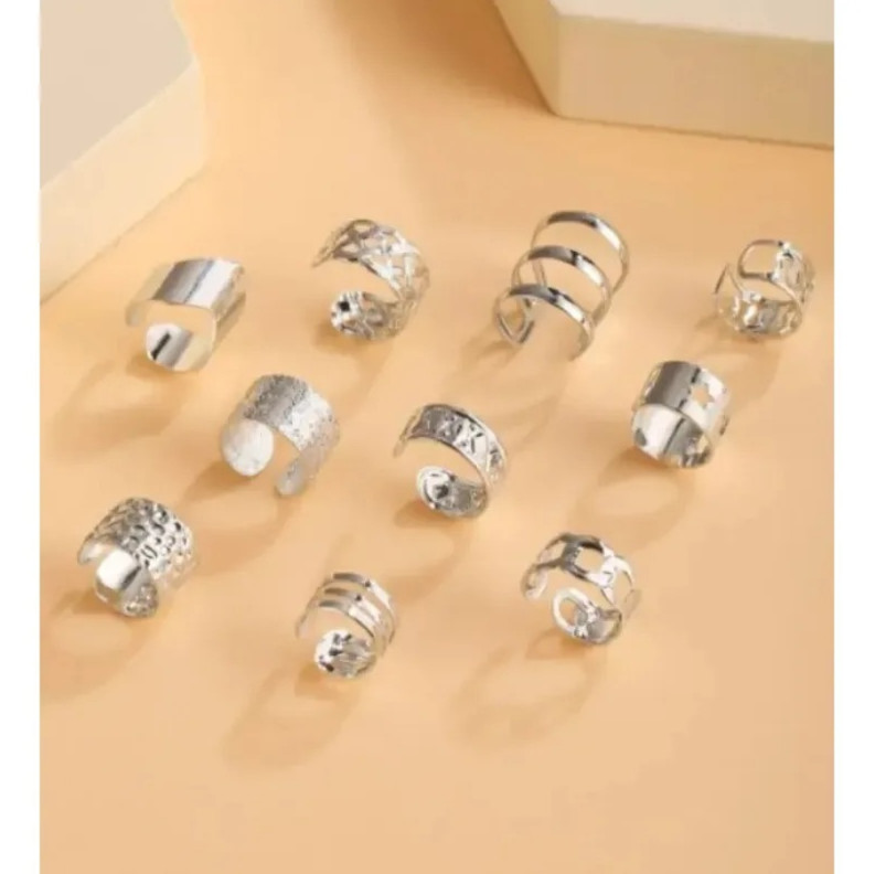 15pcs Hollow Leaf Clip-On Earrings Set Punk Style Zinc Alloy Women Jewelry – NEW