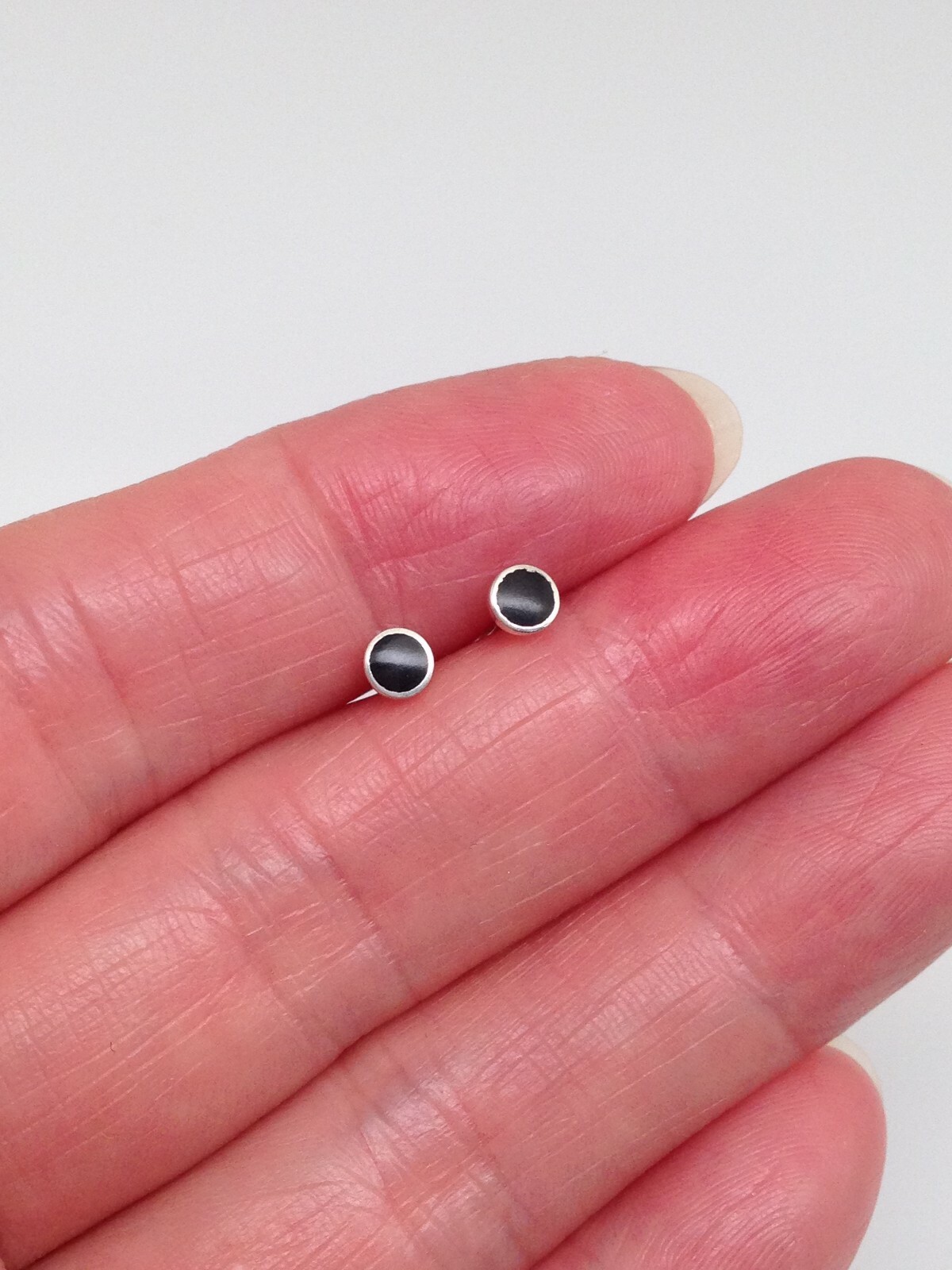925 Sterling Silver Tiny Black Onyx Stud Earrings Round 3mm