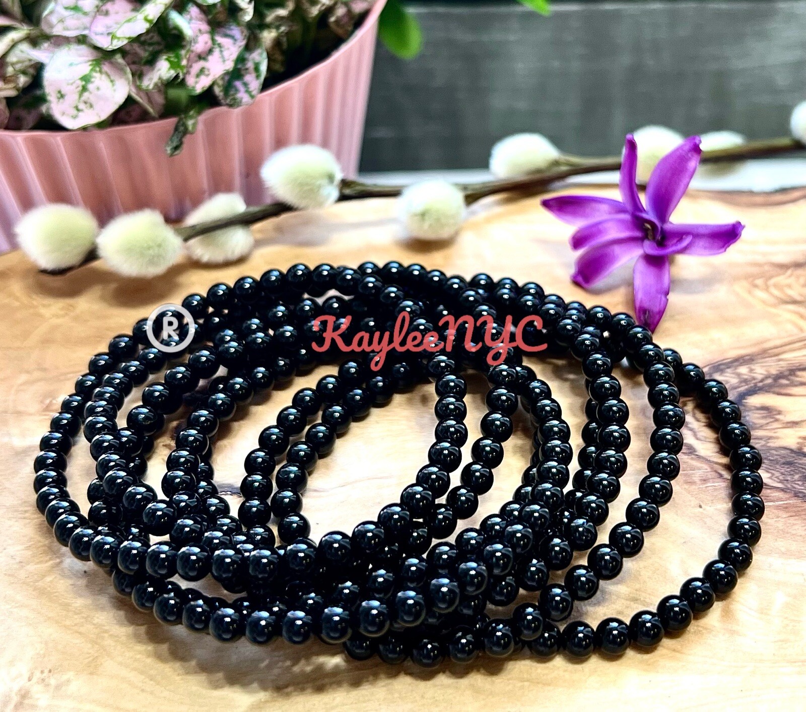 Wholesale Lot 6 Pcs Natural Black Tourmaline 4mm 7.5” Crystal Stretch Bracelet