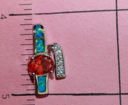 1 fire opal Cz necklace pendant gemstone silver jewelry elegant petite cocktail