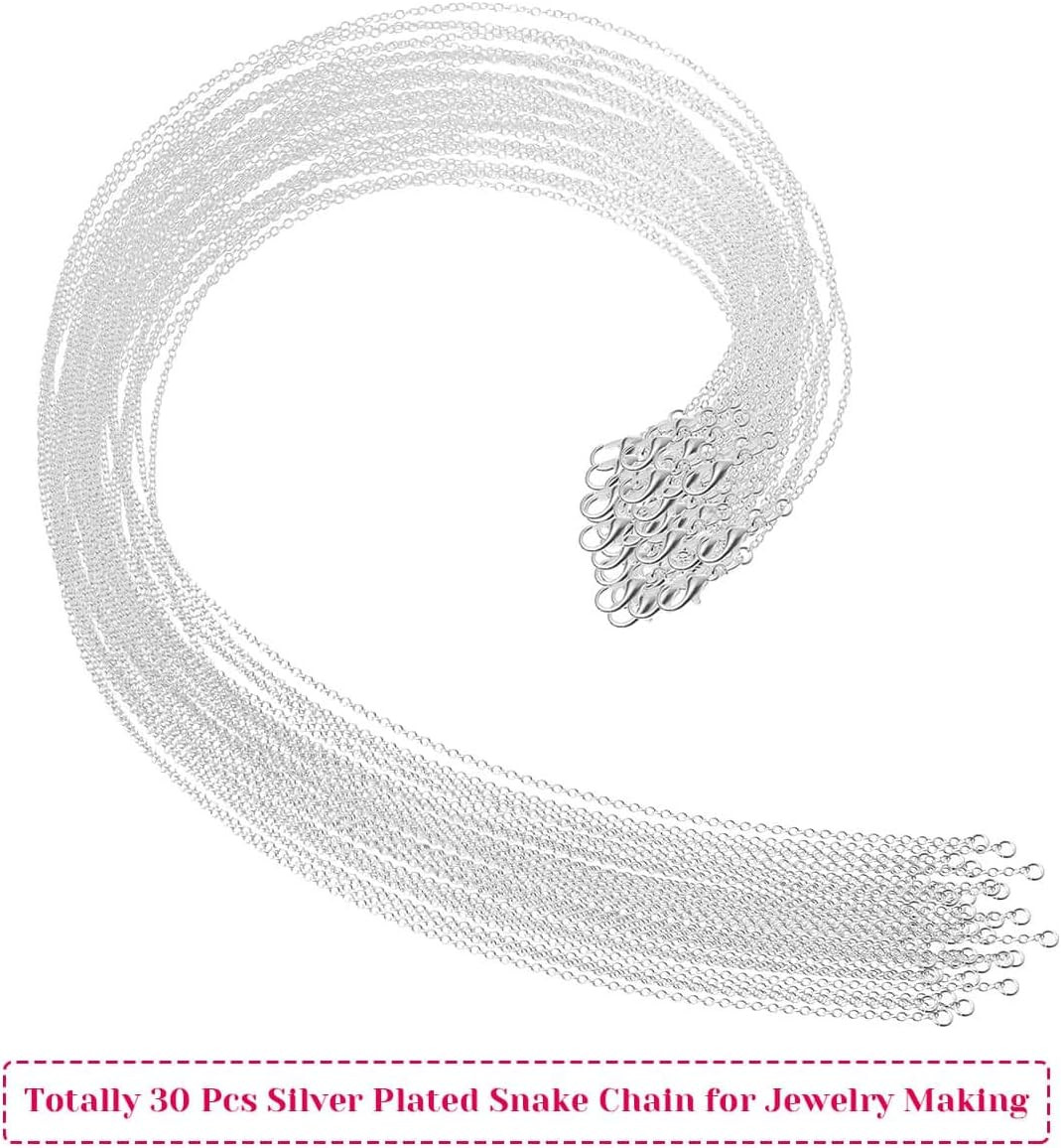 30 Pack Necklace Chains Bulk for Jewelry Making, Selizo Bulk Necklace Chains Sil