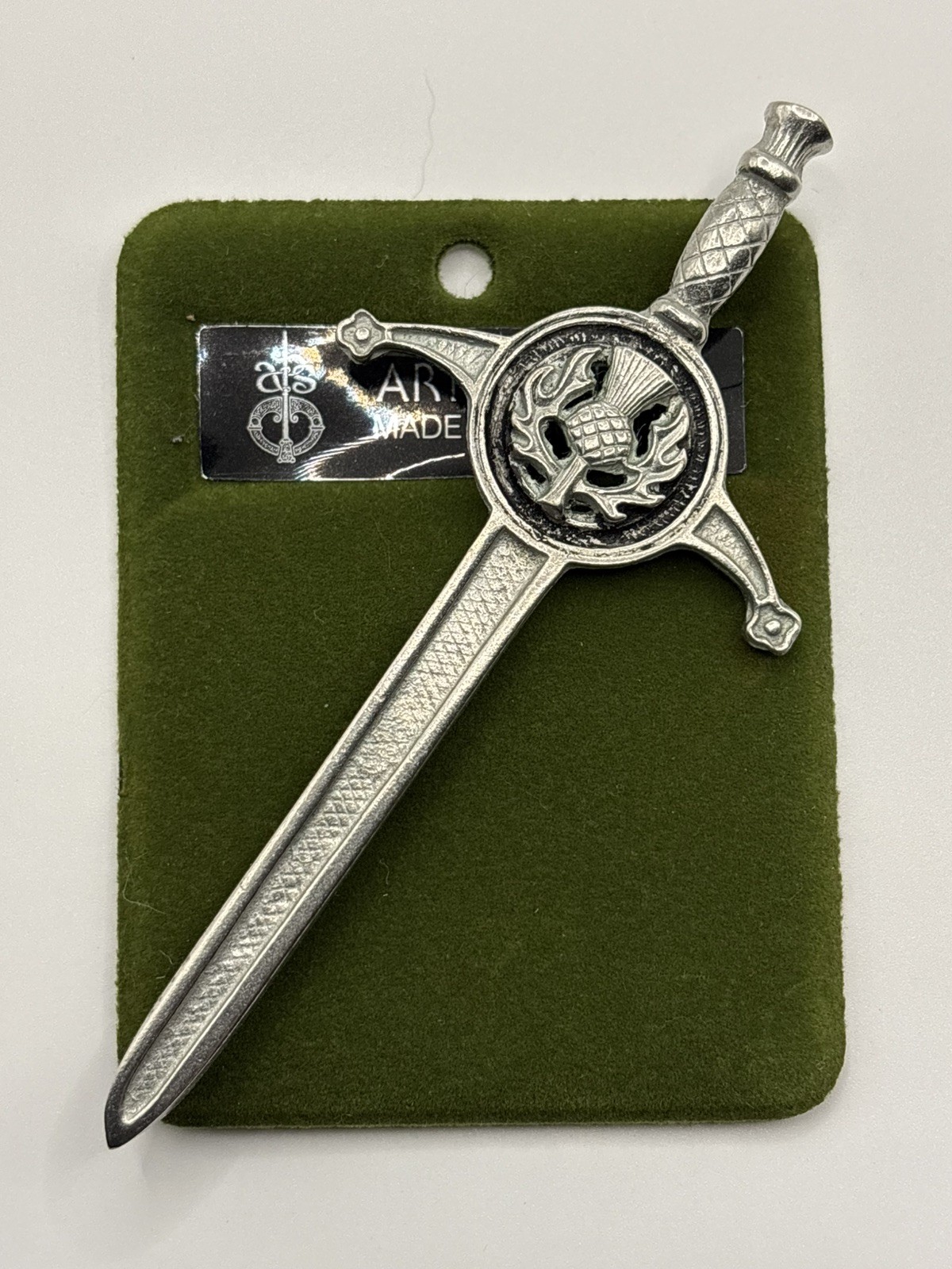 Scottish Sword & Thistle Kilt Pin Pewter Gift Made in Scotland 10.3cm