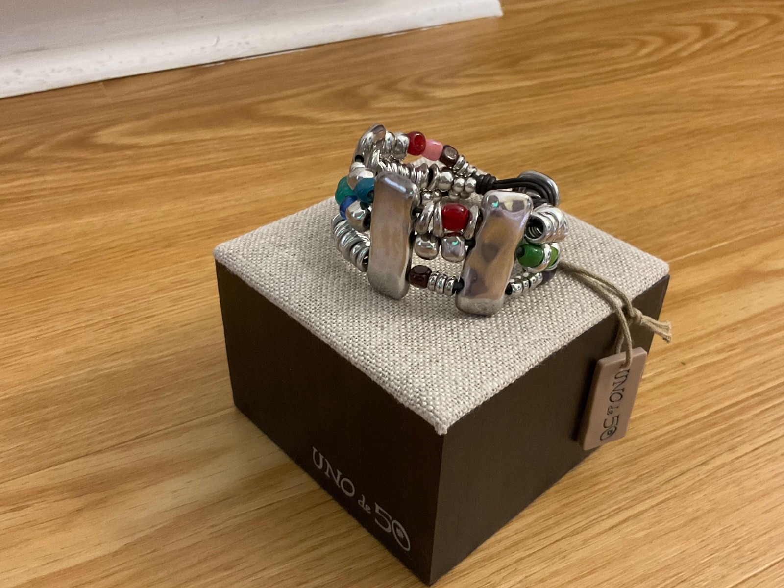 Estate Sale Uno de 50 Silver-plated,Leather, Multi Color Beads Bracelet “Atlas”