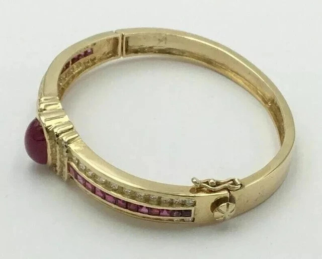 9CT Oval Cut Simulated Ruby Red 14K Yellow Gold Plated Women’s Bangle Bracelet