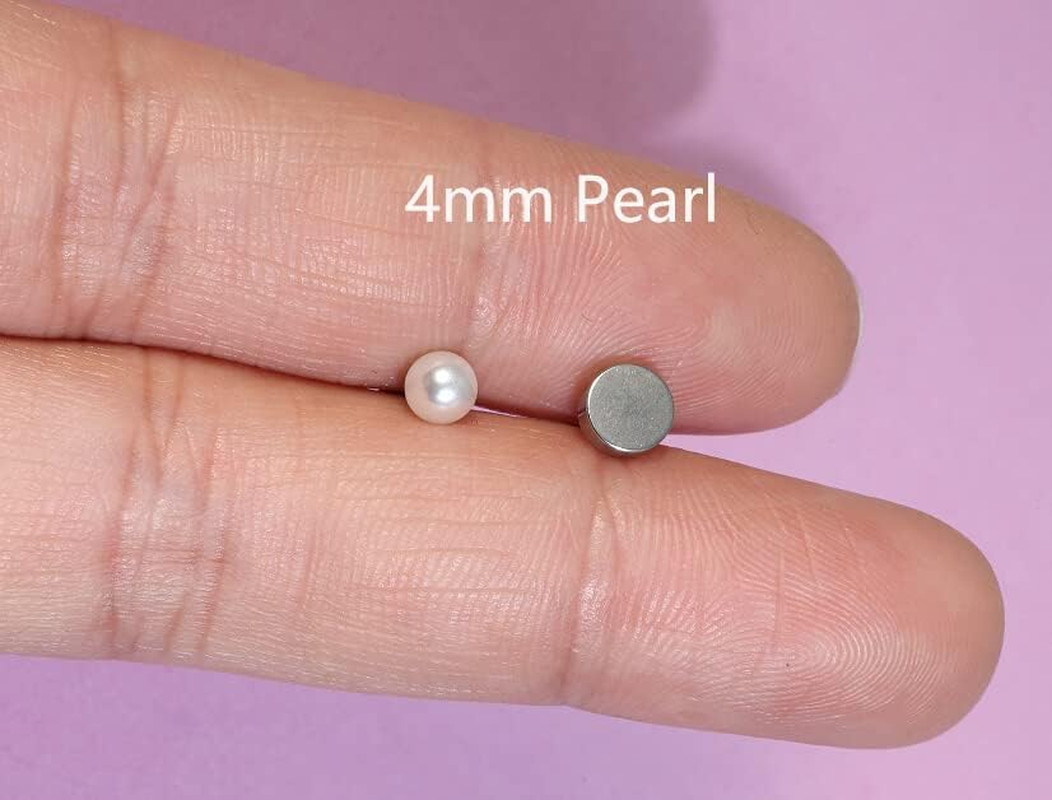 Pearl Stud Earrings Screw Back,Flat Back Pearl Cartilage Helix Earrings 316L Sur