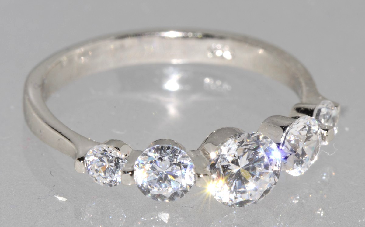 CZ Ring .925 Sterling Silver 5 Stone Clear CZ