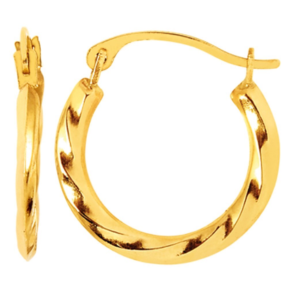 14k Yellow Gold Horseshoe Swirl Hoop Earrings, Diameter 20mm