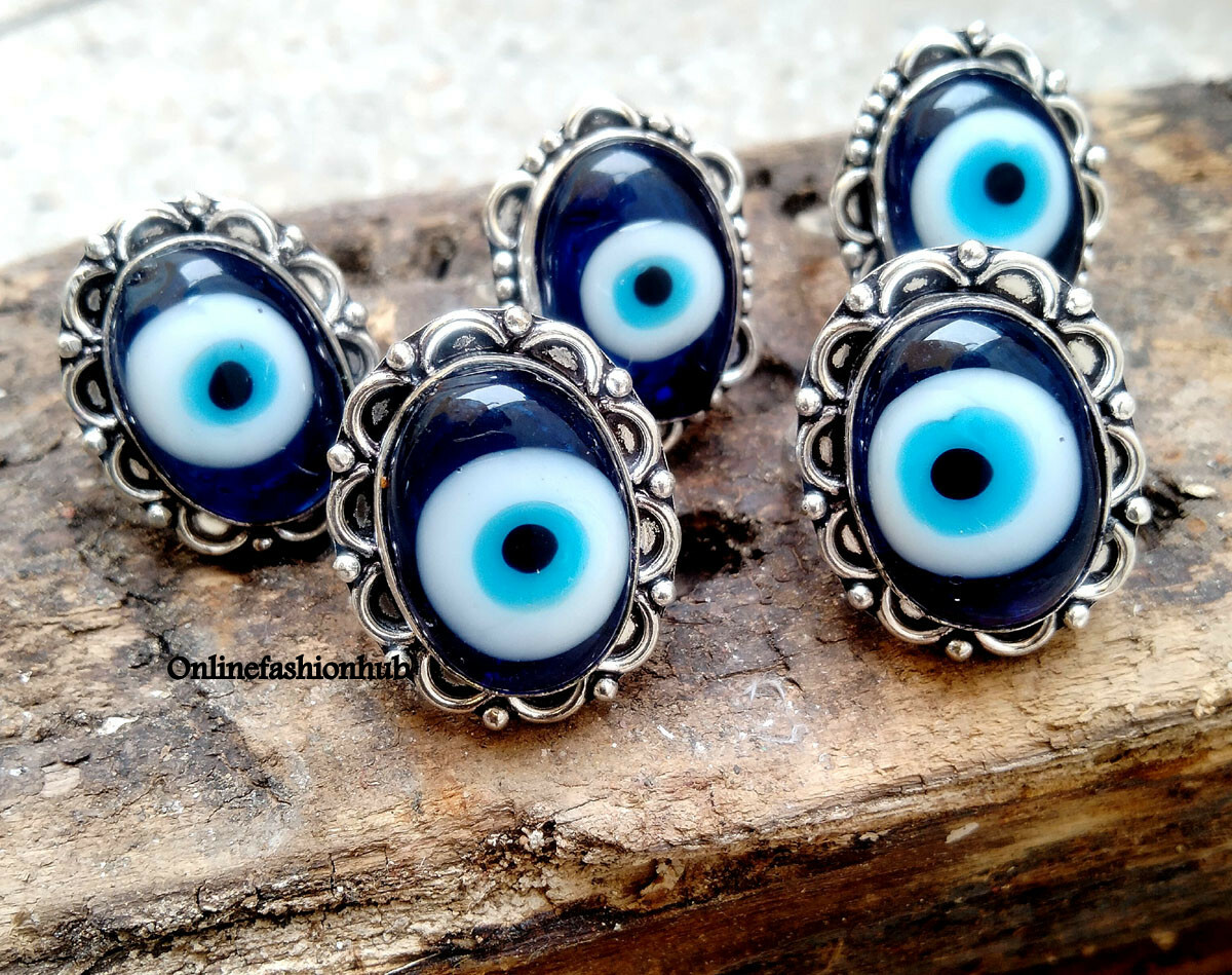 Natural Evil Eye Gemstone 925 Sterling Silver Plated Wholesale Lot Nice Rings