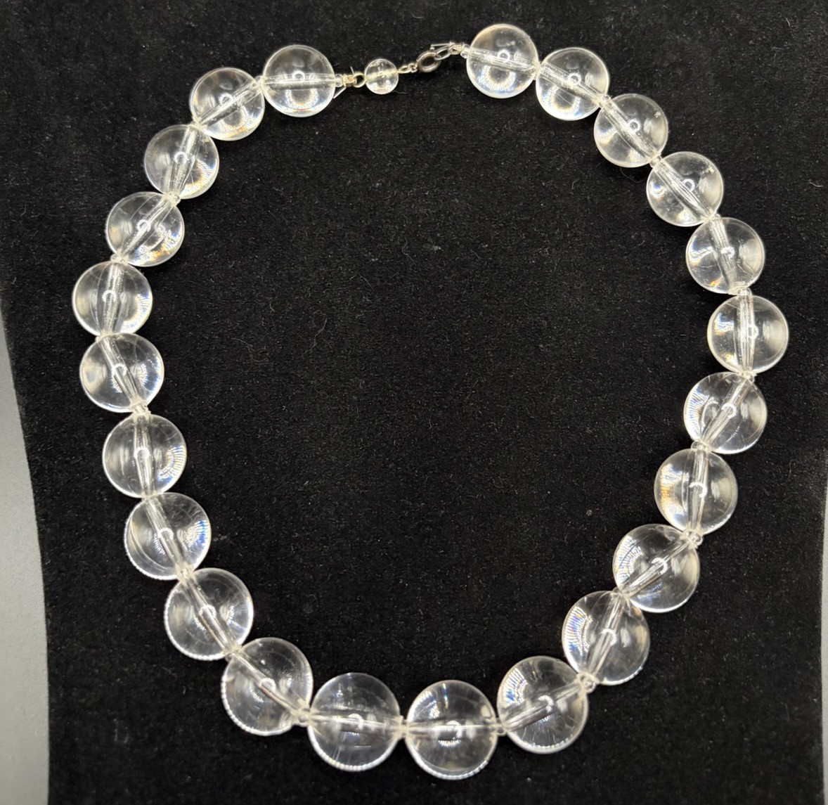 Pools of Light Lucite Necklace Choker 16” Clear Orb Beads Filament Strung 60’s