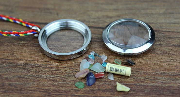 Steel+ Glass Waterproof Medicine Box Pill Case Necklace Beads Pendants