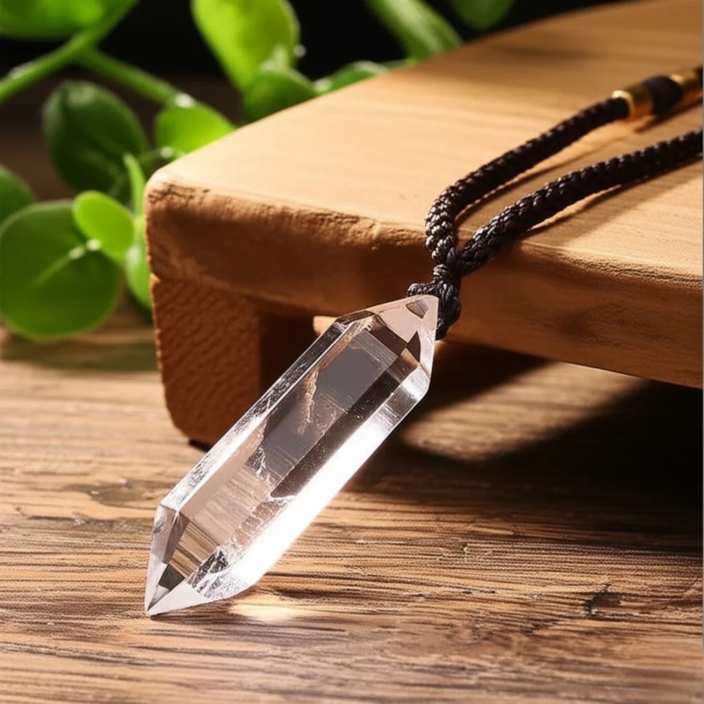 White Quartz Pendant Necklace – Hexagonal Crystal Point Healing Amulet Energy
