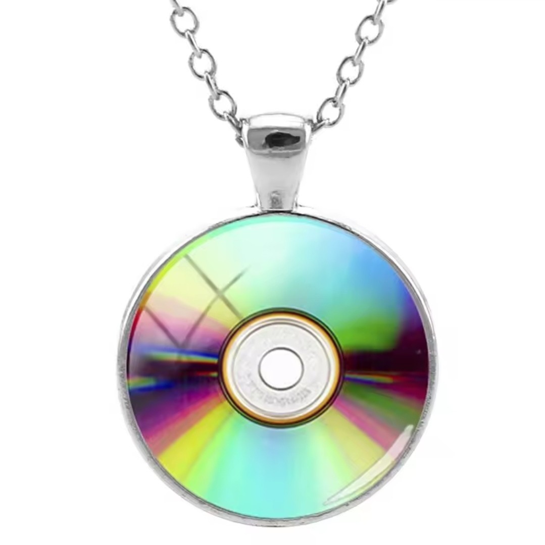 Music Record Pendant Necklace – Music Themed Jewelry – Silver Tone Disc & Chain