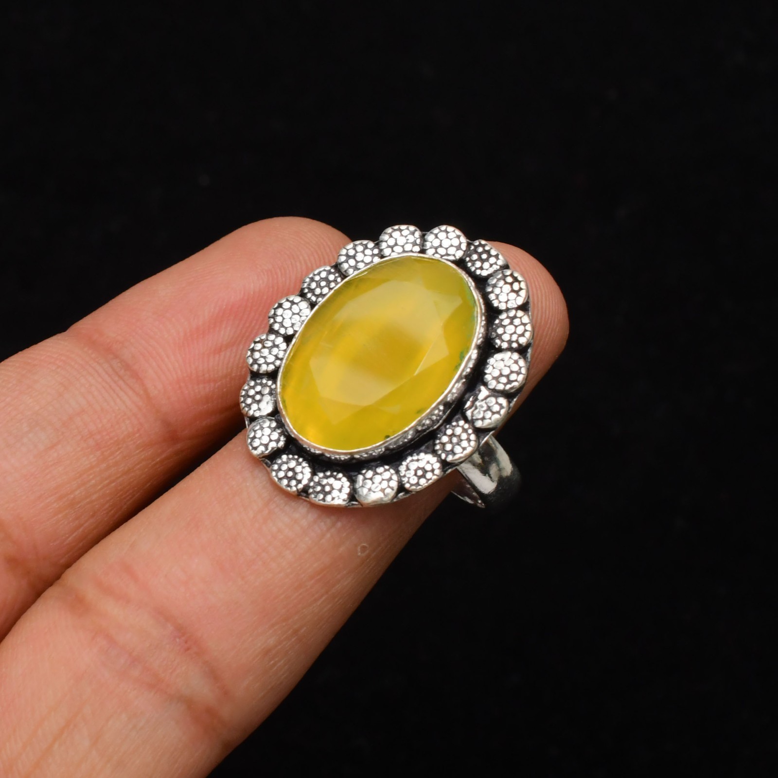 Yellow Onyx Gemstone Handmade 925 Sterling Silver Jewelry Ring Size 7