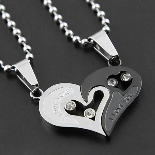 1Set Stainless Steel Couple Necklace Pendant Love Heart Matching With Chain
