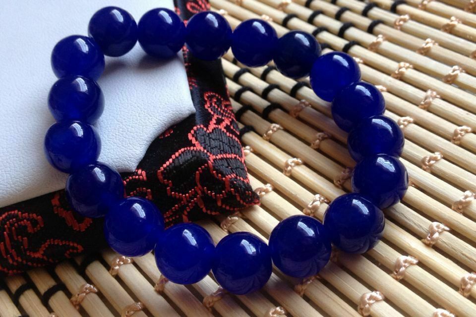 Natural 10mm Blue Jade Gemstone Round Beads Stretch Bracelets 6.5 – 9″