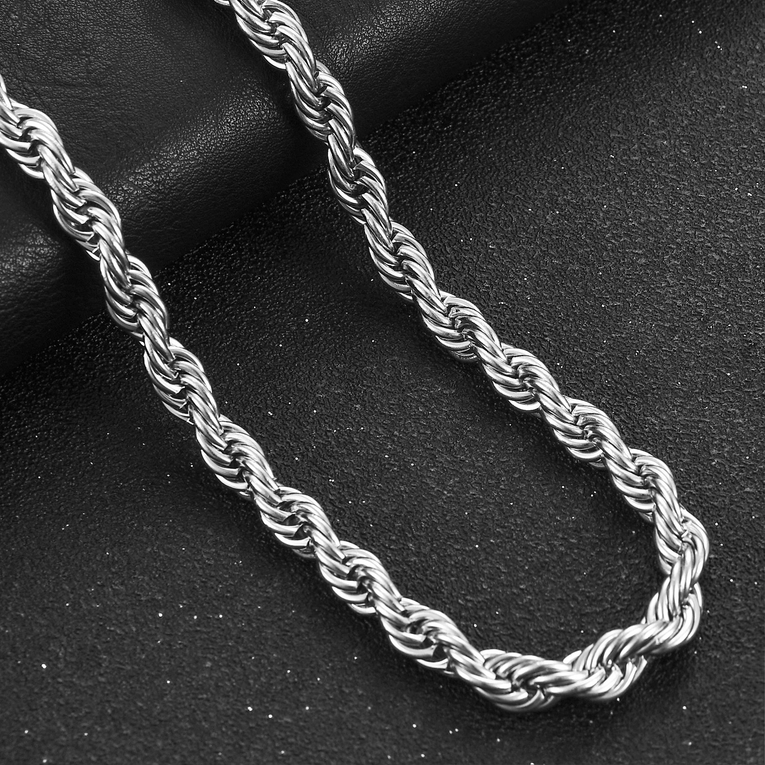 925 Sterling Solid Silver 4MM Twisted Rope Chain Necklace 16″ – 24″ Mens Womens