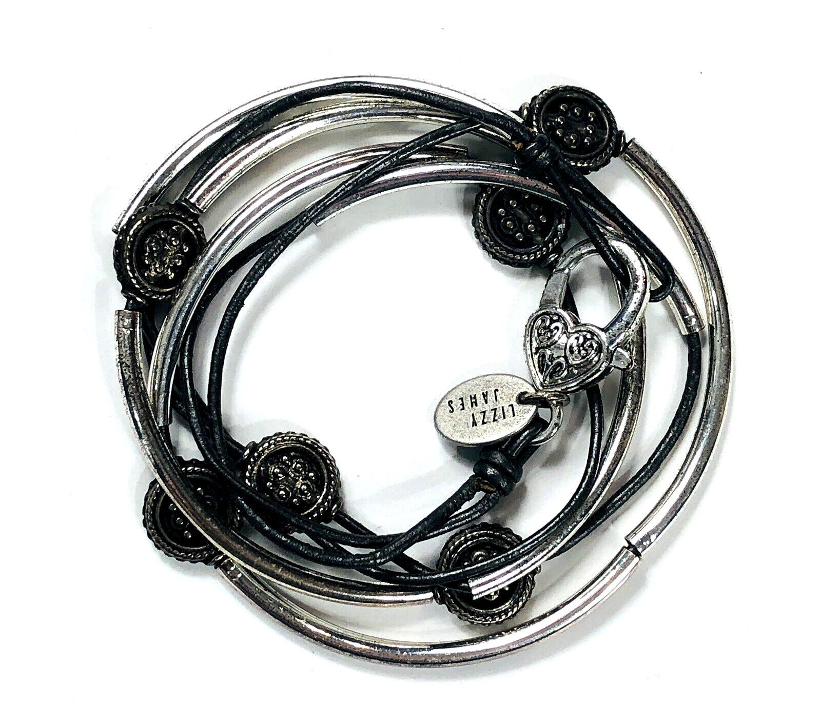 Lizzy James Bracelet Leather Medallion Convertible Necklace – 19 in
