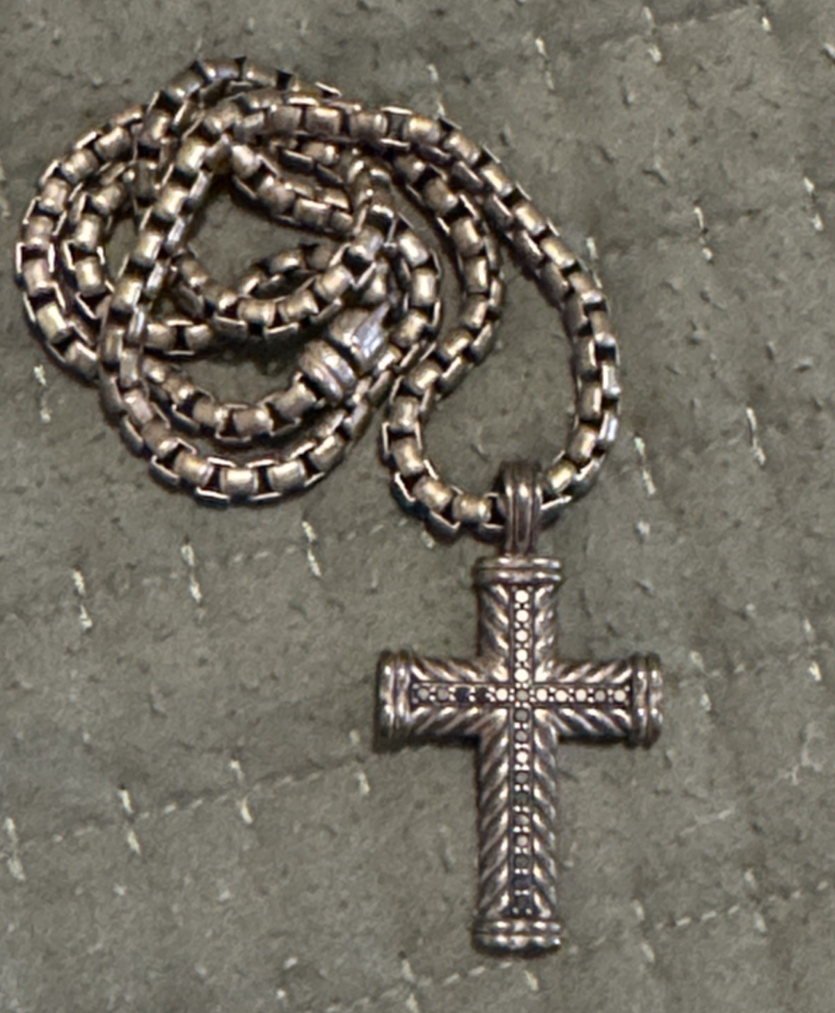 David Yurman 22” 5mm box chain with Large chevron cross with black diamonds