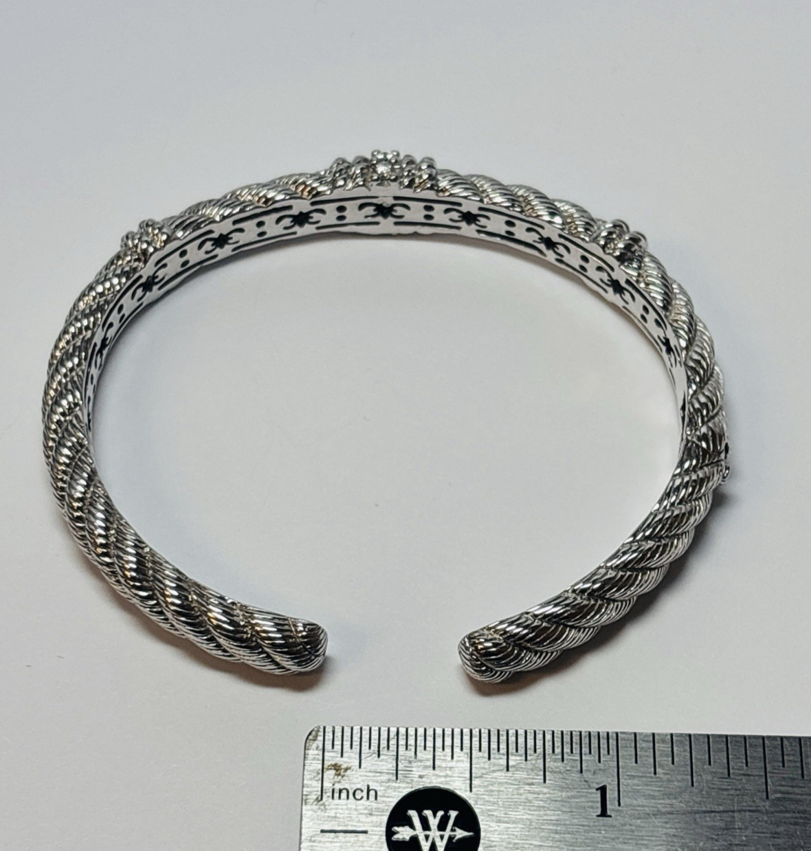 Judith Ripka Sterling 925 Silver CZ Cable Cuff Bracelet 6 in-.74