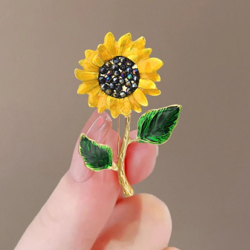 Sunflower Brooch Rhinestone Crystal Gold & Yellow Flower Pin Jewelry Summer Gift