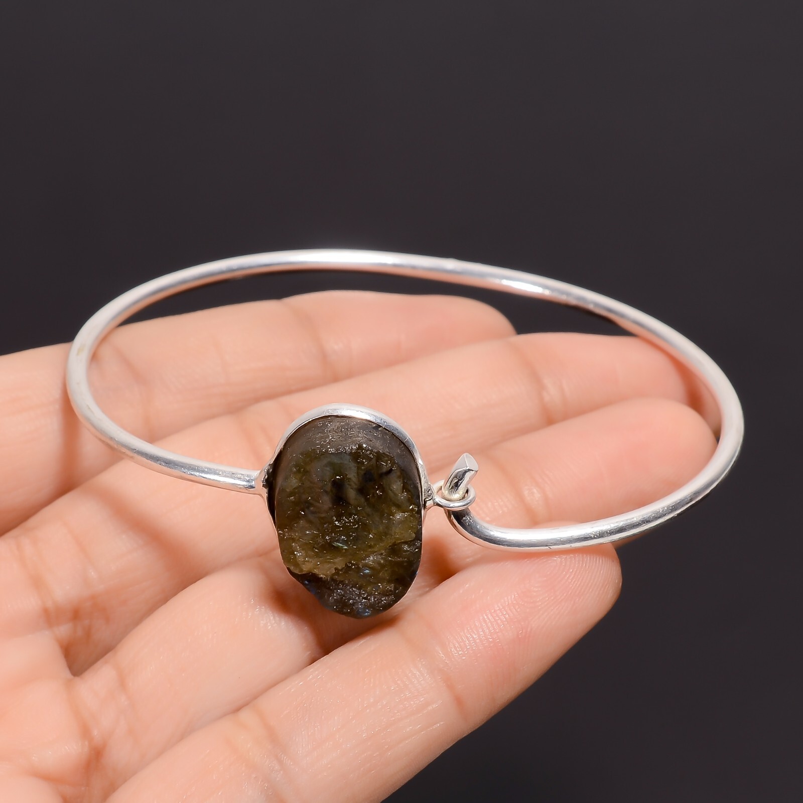 Natural Labradorite Rough Gemstone Bangle Bracelet Handmade Jewelry Gift